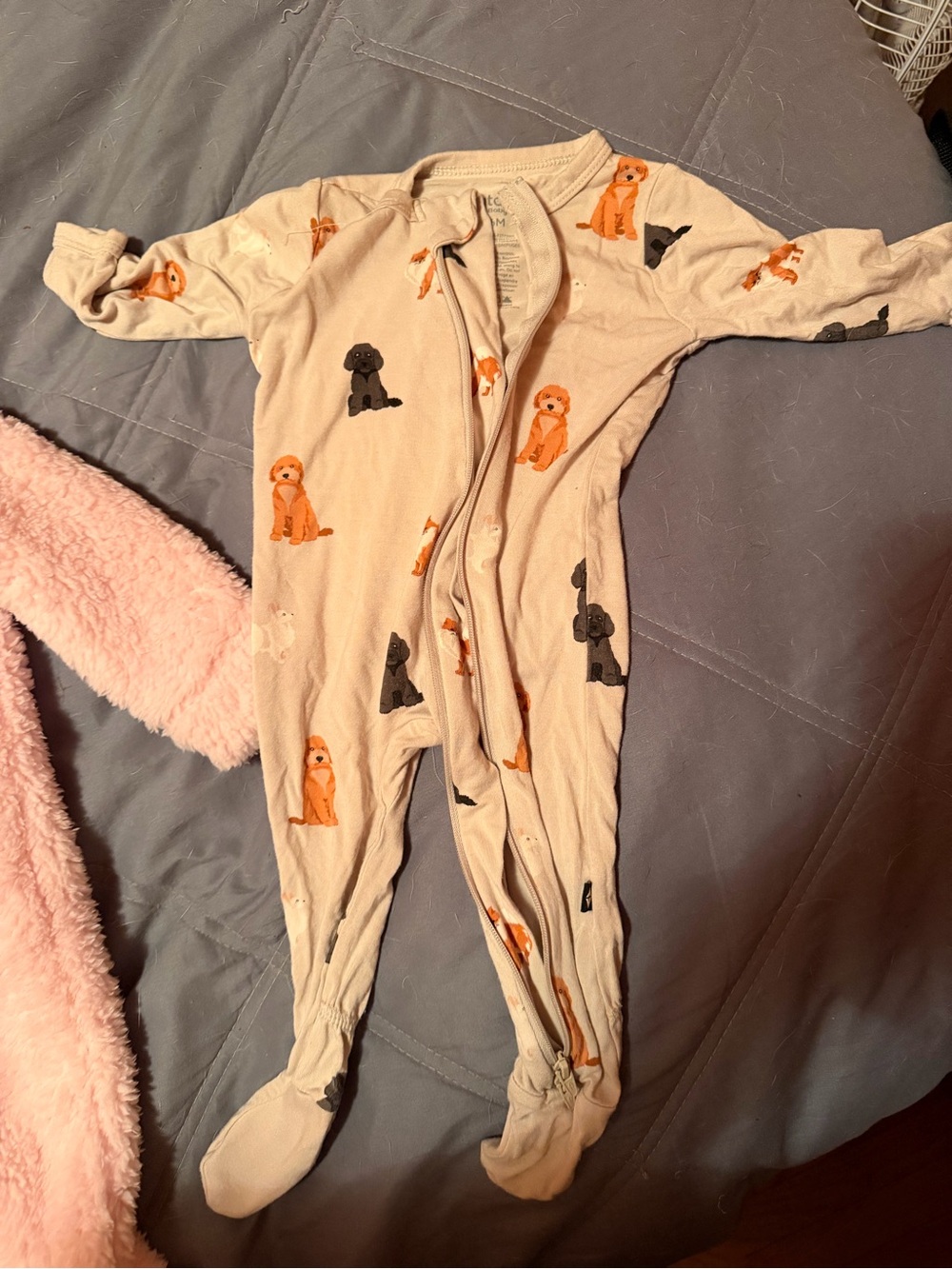 Neutral Dog-Print One-Piece Footed Pajamas - Kids